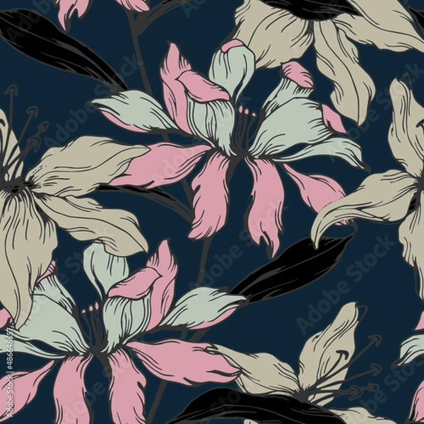 Obraz Beautiful seamless pattern with floral background, vector 