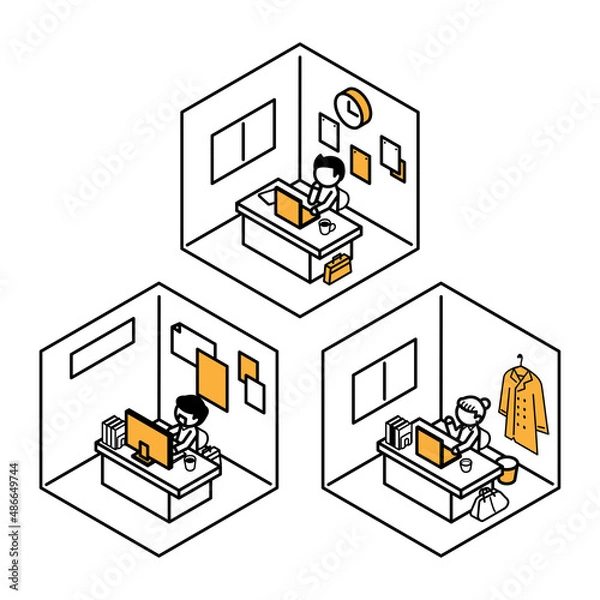 Obraz 在宅ワーク　デスクワーク　テレワーク　アイソメトリック
