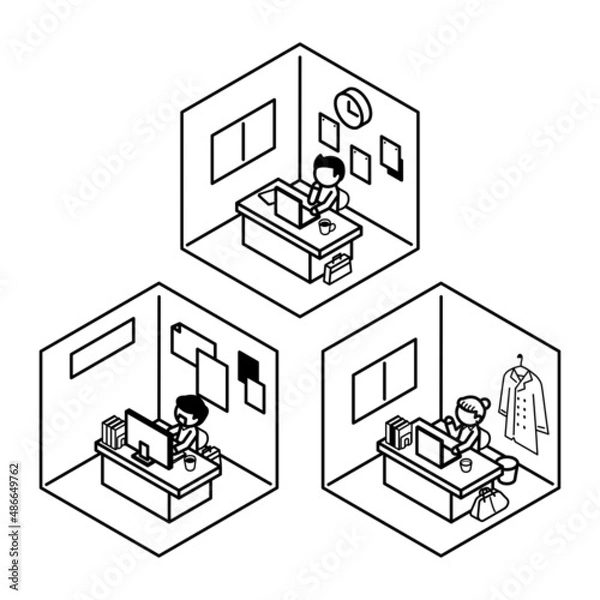 Obraz 在宅ワーク　デスクワーク　テレワーク　アイソメトリック