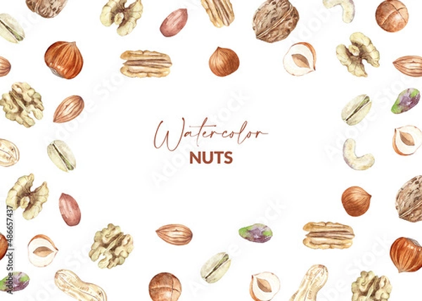 Obraz Watercolor nuts in frame