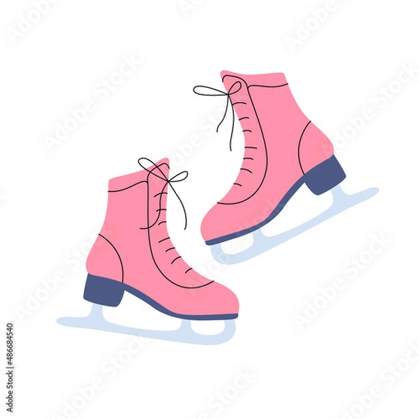 Fototapeta Isolated illustration of women's pink figure skating skates. A simple minimalistic illustration in a flat style.