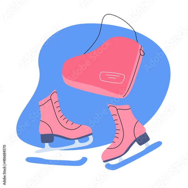 Fototapeta Isolated illustration of a skate bag and skates with covers. Everything for the girl's training at the rink. Or for sports competitions. A simple minimalistic illustration in a flat style.