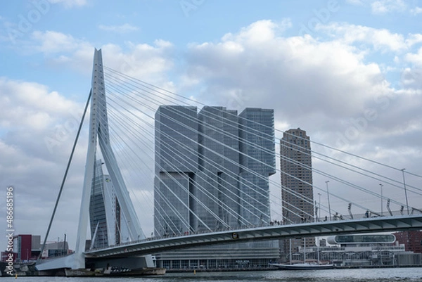 Fototapeta Erasmus Bridge De Rotterdam building - Rotterdam, Netherlands