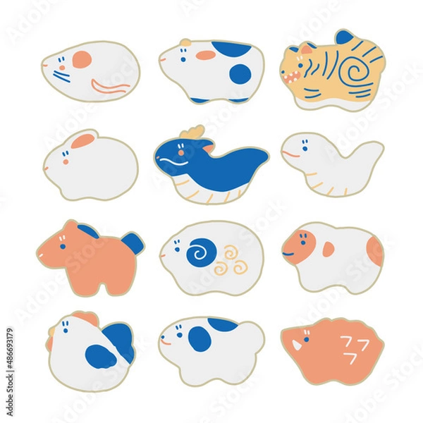 Obraz 丸くかわいい十二支のイラスト