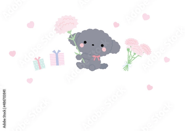 Obraz カーネーションと犬の母の日・イベントなどのイラストフレーム素材