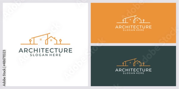 Fototapeta Building logo with unique line art style and business card template