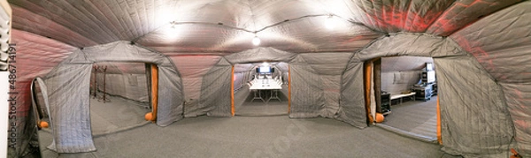 Fototapeta Inflatable frame mobile command post module field camp deployment