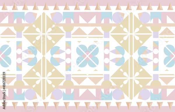 Fototapeta Geometric seamless pastel African Moroccan pattern. Pillow case textile. Ethnic carpet. Aztec style. Mosaic on the tile, majolica. Ancient interior. Asian rug. Tribal vector ornament.