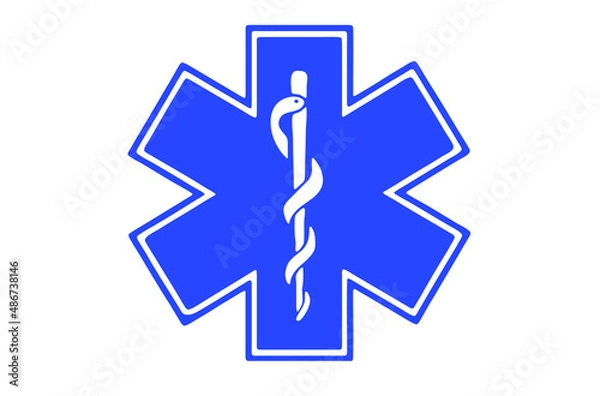 Fototapeta Symbol of Emergency, Paramedic. Star of Life emblem isolated on white background.
Vector Flat, EPS 10.