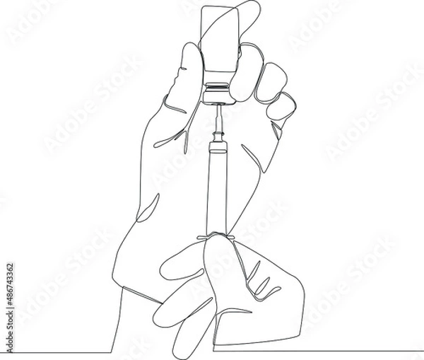 Fototapeta Image of a hand preparing for a vaccination. Temporary hand painting using black and white background. Vector illustrations. Covid-19. Pandemic.