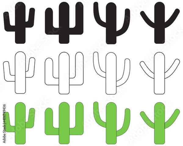Obraz Isolated Cactus icons. Cactus vector icons. Cactus silhouettes illustrated on white
