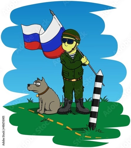 Obraz Soldier with the Russian flag (Defender of the Fatherland)