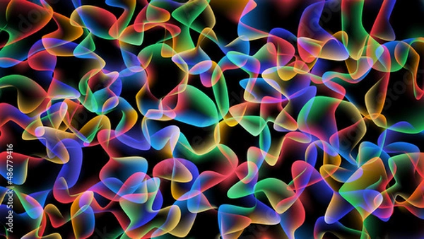 Fototapeta Abstract multicolored background of overlapping transparent amorphous figures with neon illumination. Vector illustration.