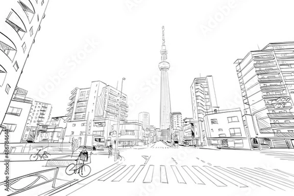 Obraz Tokyo, Japan. Hand drawn sketch. Vector illustration.