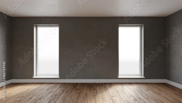 Fototapeta 3d render empty room with windows
