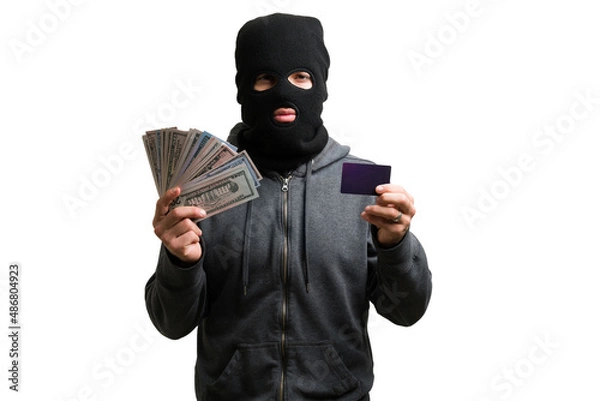 Fototapeta Unrecognizable criminal stealing money