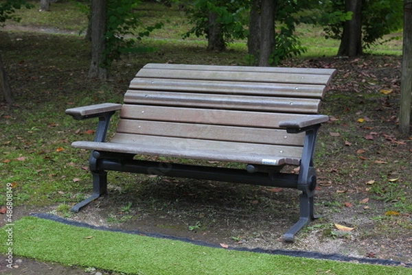 Obraz 森の中の公園の木製ベンチ