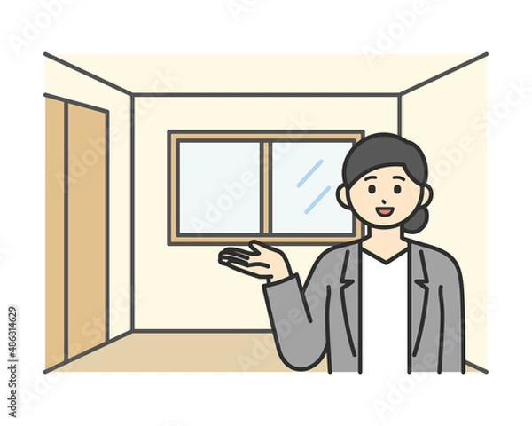 Obraz 内見で説明している営業担当者のイメージイラスト素材