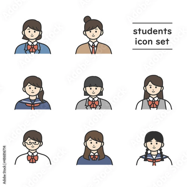 Fototapeta 様々な制服を着た女の子のイラスト素材