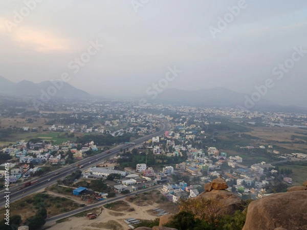 Fototapeta Top view of Krishnagiri district on morning Sunrise