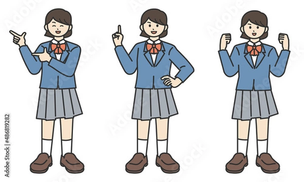 Fototapeta ポーズをとる女子学生の全身イラスト素材セット