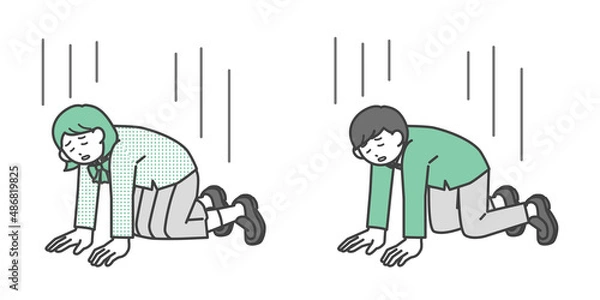 Obraz 四つん這いになって落ち込んでいる男子学生と女子学生のイラスト素材