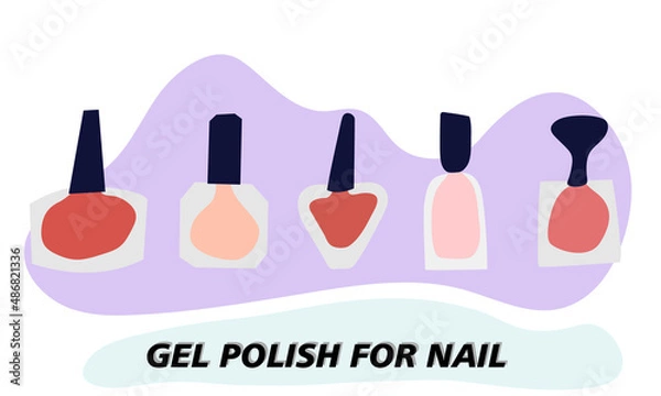 Obraz A set of jars with gel nail polish. Transparent jar, colored varnish is visible through the glass. Objects and materials for a beauty and fashion salon. Vector illustration.
