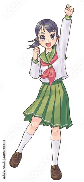 Obraz 元気にガッツポーズをとる女子学生(アニメタッチ)