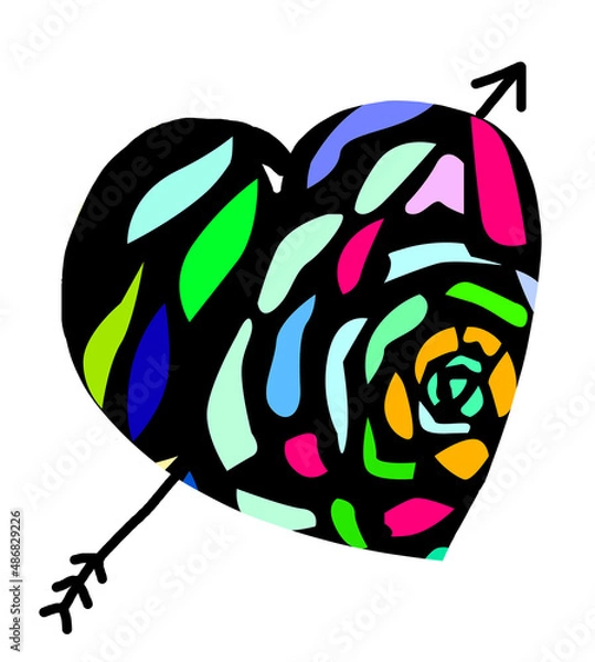 Fototapeta Abstract colored with black heart for Valentine's Day on a white background.