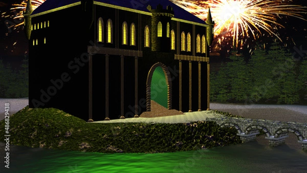 Obraz Castle and fireworks