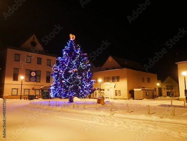 Fototapeta 夜空のクリスマスツリー
