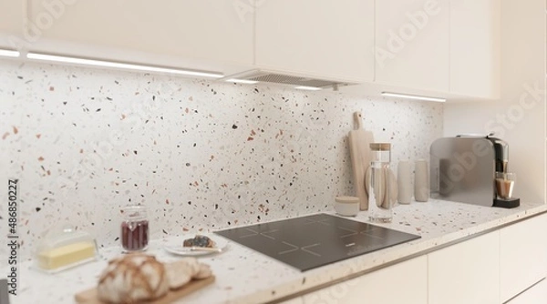Fototapeta 3d render kitchen countertop with tableware