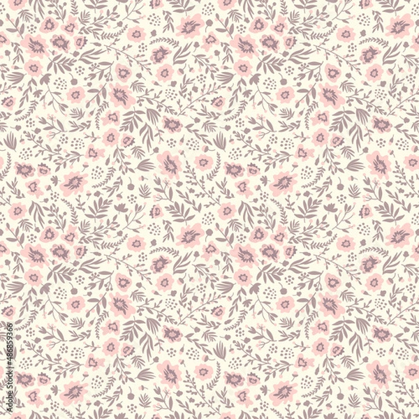 Fototapeta Seamless floral pattern in pink, gray purple and cream. All over abstract botanical print.