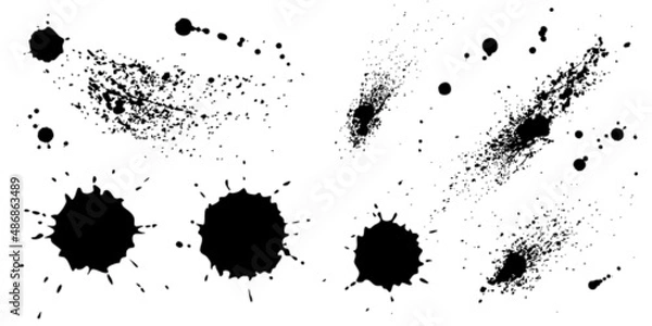 Fototapeta Splash ink set. Black spat stains. Splatter collection. Vector illustration