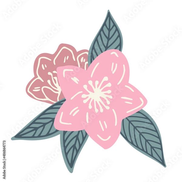 Obraz Isolated vector set of abstract colorful blossoming sakura flowers with green leaves
