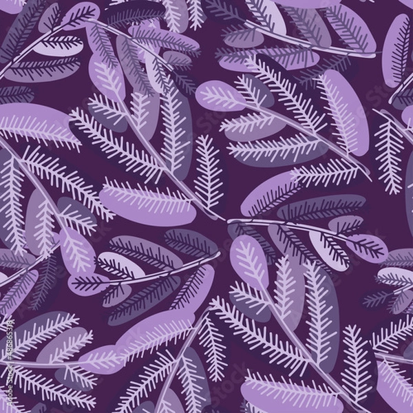 Obraz Vector seamless pattern colorful design with decorative Christmas fir tree branches in violet tones