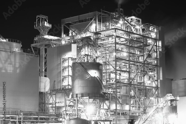 Fototapeta 夜, 精製所,  工場, 工業, 工業の, タワー,  パワー, エネルギー, シティ, 石油化学製品, 公害, 光, 煙突, 原油, テクノロジー, 
