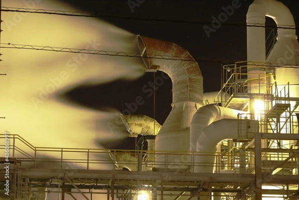 Fototapeta 夜, 精製所,  工場, 工業, 工業の, タワー,  パワー, エネルギー, シティ, 石油化学製品, 公害, 光, 煙突, 原油, テクノロジー, 