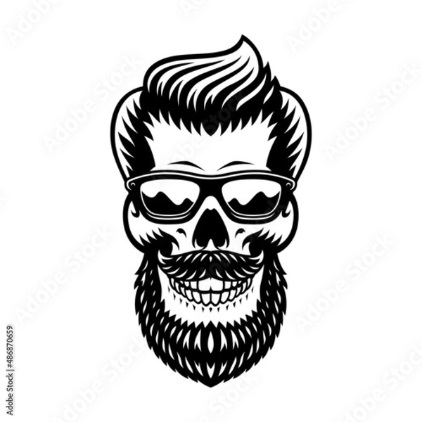 Obraz Bearded barber skull vector illustration