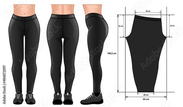 Obraz Realistic leggings pants mockup pattern different side isolated white background