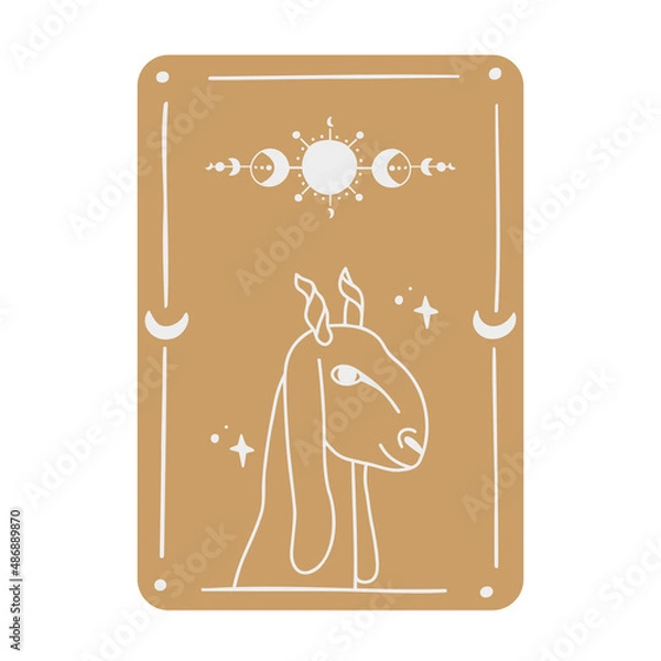 Fototapeta Mystical tarot card. Occult esoteric vintage tarot card with goat and lunar cycle. Witch fortune telling template theme. Vector illustration.