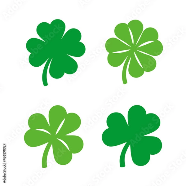 Fototapeta Shamrock icons, Four leaf clover icons, Clover symbol of St. Patrick's Day, Lucky clover Vector illustration