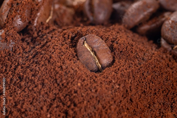 Obraz Coffee beans on ground coffee background