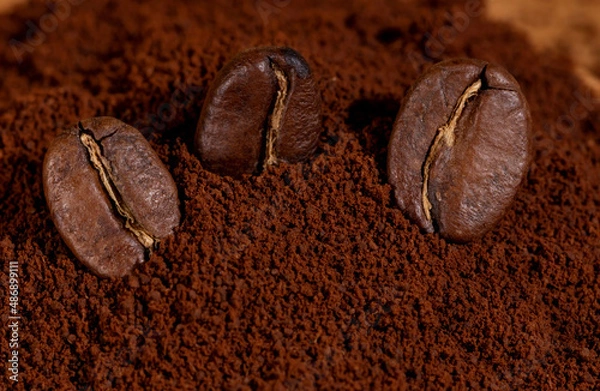 Obraz Coffee beans on ground coffee background