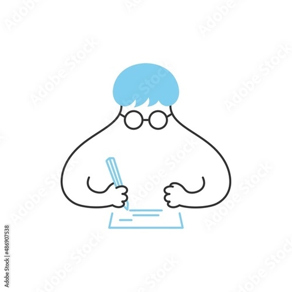 Fototapeta People writing on paper. Writing notes developing the business project seriously. Making startup plan. Cute cartoon vector illustration line design.