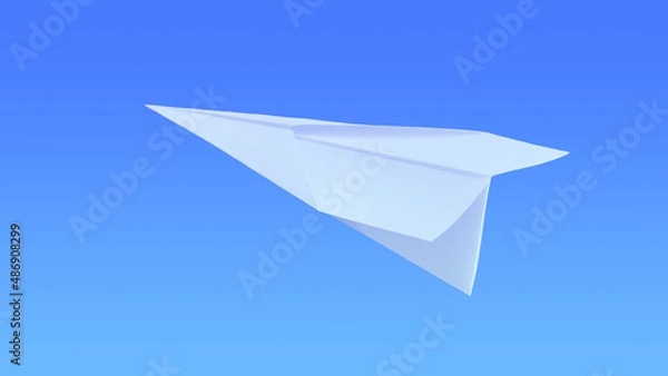 Obraz ブルーの背景の中を飛んでいく紙ひこうき
