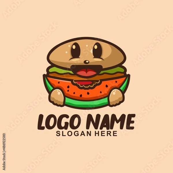 Obraz burger eating watermelon logo design