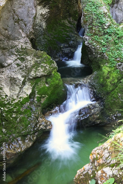 Obraz Big waterfall in the forest in Slovenia