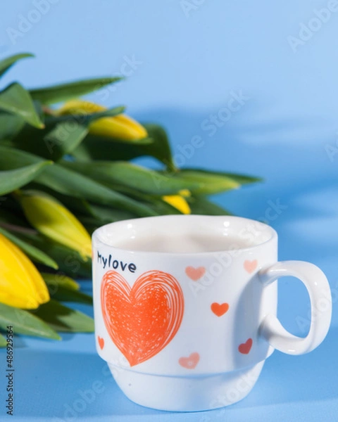 Obraz Flowers and coffee. Romance on Valentine's Day