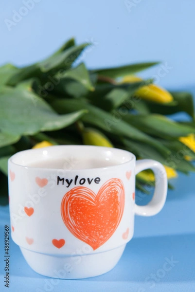 Obraz Flowers and coffee. Romance on Valentine's Day